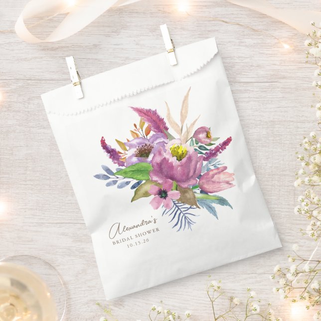 Purple Garden Floral Minimalist Custom Shower Favour Bag (Clipped)