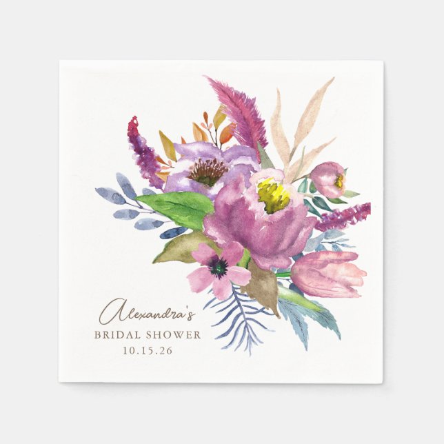 Purple Garden Floral Minimalist Custom Shower Napkin (Front)