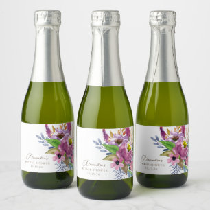 Purple Garden Floral Minimalist Custom Shower Sparkling Wine Label
