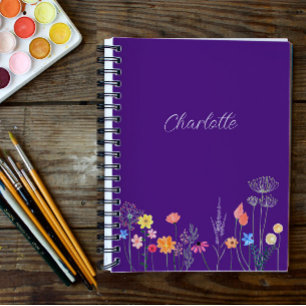 Purple garden flower watercolor Spiral Notebook