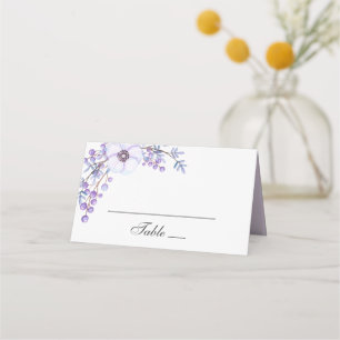 Purple garden flowers. Violet floral wedding Place Card