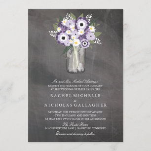 Purple Garden Mason Jar Chalkboard   Wedding Invitation