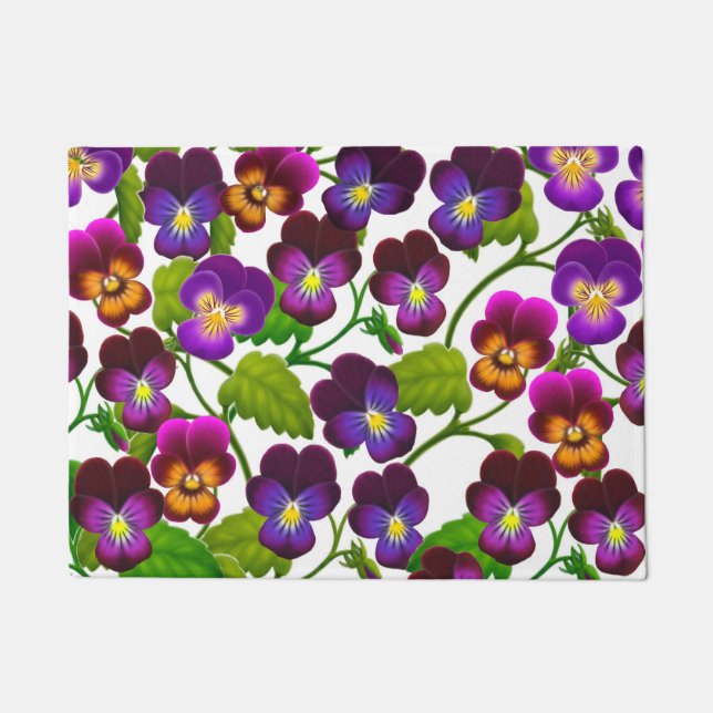 Purple Garden Pansy Flowers Doormat (Front)