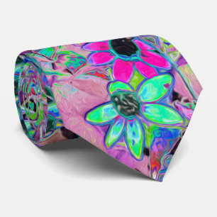 Purple Garden with Psychedelic Aquamarine Flowers Tie