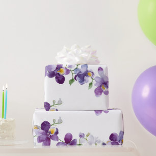 Purple Garland Orchid Elegant Floral Botanical Wrapping Paper