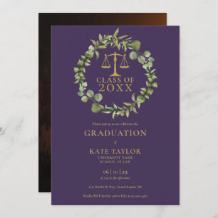 Purple Garland Photo Law School Graduation Party I Invitation