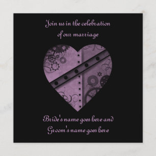 Purple gears heart wedding square invitation