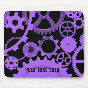 Purple gears on black mouse pad