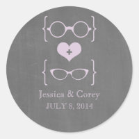 Purple Geeky Glasses Chalkboard Wedding Stickers