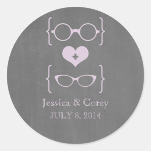 Purple Geeky Glasses Chalkboard Wedding Stickers