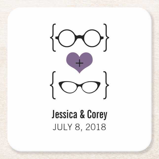 Purple Geeky Glasses Paper Coasters (Front)