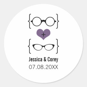 Purple Geeky Glasses Wedding Stickers