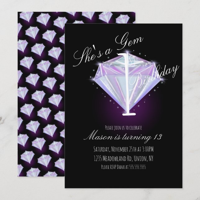Purple Gem Crystal First Birthday Party  (Front/Back)