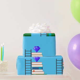 Purple Gem on Stack of Books with Ladder Wrapping Paper