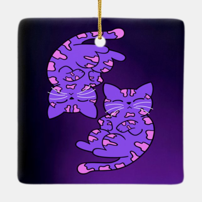 Purple Gemini Kittens Ceramic Ornament (Back)