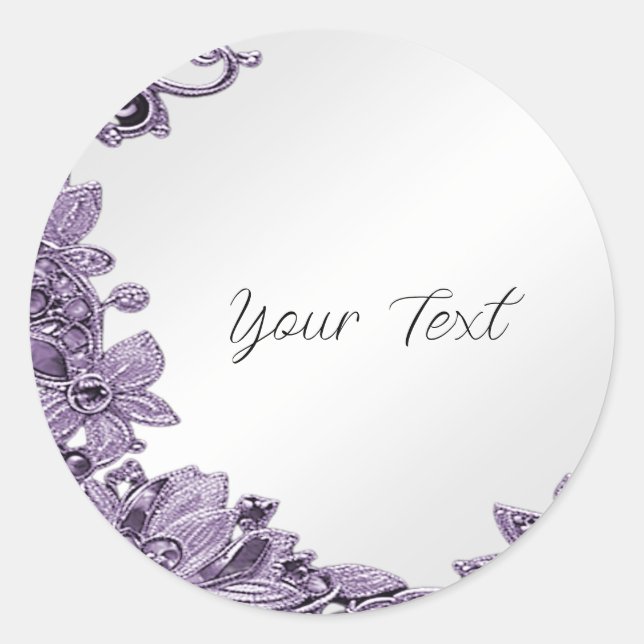 Purple Gemstone Floral Classic Round Sticker (Front)