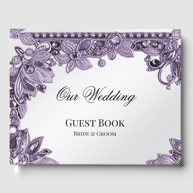 Purple Gemstone Floral Guest Book (Front)