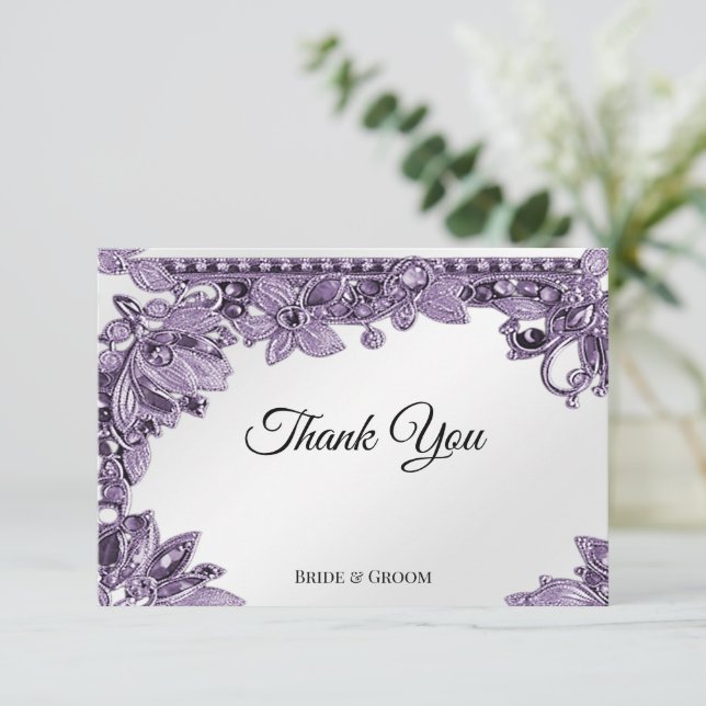 Purple Gemstone Floral Thank You Card (Standing Front)