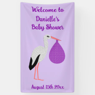 Purple gender neutral Baby Stork Baby Shower Banner