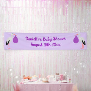 Purple gender neutral Baby Stork Baby Shower Banner