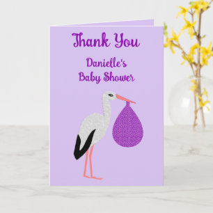 Purple gender neutral Baby Stork Baby Shower Card