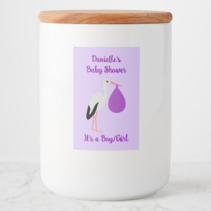 Purple gender neutral Baby Stork Baby Shower Food Label