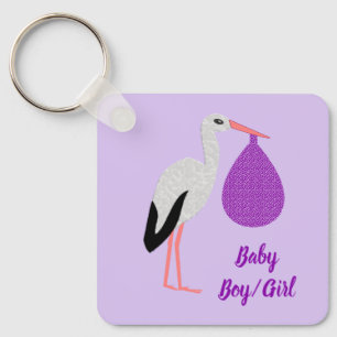 Purple gender neutral Baby Stork Baby Shower Key Ring