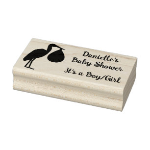 Purple gender neutral Baby Stork Baby Shower Rubber Stamp