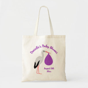 Purple gender neutral Baby Stork Baby Shower Tote Bag