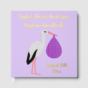Purple gender neutral Baby Stork Baptism Guest Book