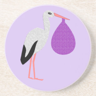 Purple gender neutral Baby Stork Coaster
