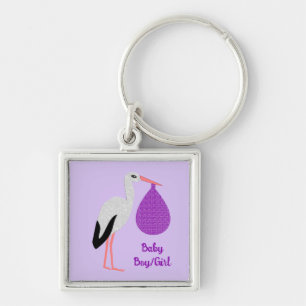 Purple gender neutral Baby Stork Custom Key Ring