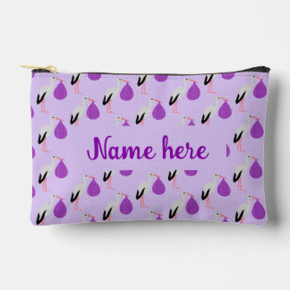 Purple gender neutral Baby Stork Custom Name Accessory Pouch