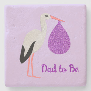 Purple gender neutral Baby Stork Dad to Be Stone Coaster