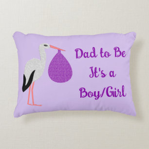 Purple gender neutral Baby Stork Gender Reveal Decorative Cushion