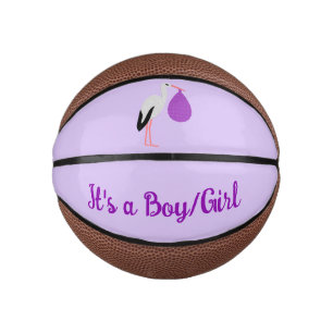 Purple gender neutral Baby Stork Gender Reveal Mini Basketball
