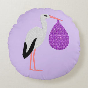 Purple gender neutral Baby Stork Mother to be Round Cushion