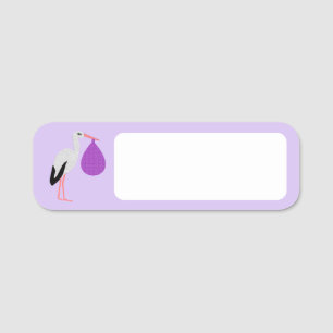 Purple gender neutral Baby Stork Name Tag