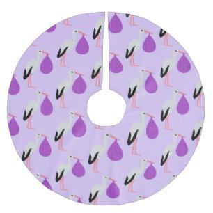 Purple gender neutral Baby Stork Patterned Brushed Polyester Tree Skirt