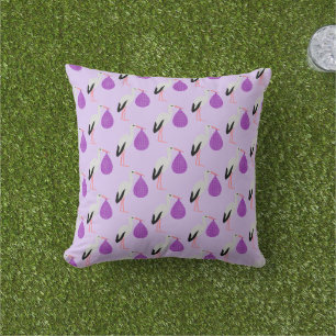 Purple gender neutral Baby Stork Patterned Cushion