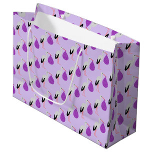 Purple gender neutral Baby Stork Patterned Large Gift Bag