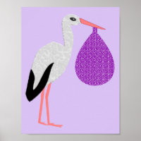 Purple gender neutral Baby Stork