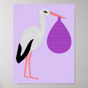 Purple gender neutral Baby Stork Poster