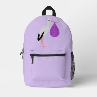 Purple gender neutral Baby Stork Printed Backpack