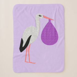 Purple gender neutral Baby Stork Sherpa Blanket