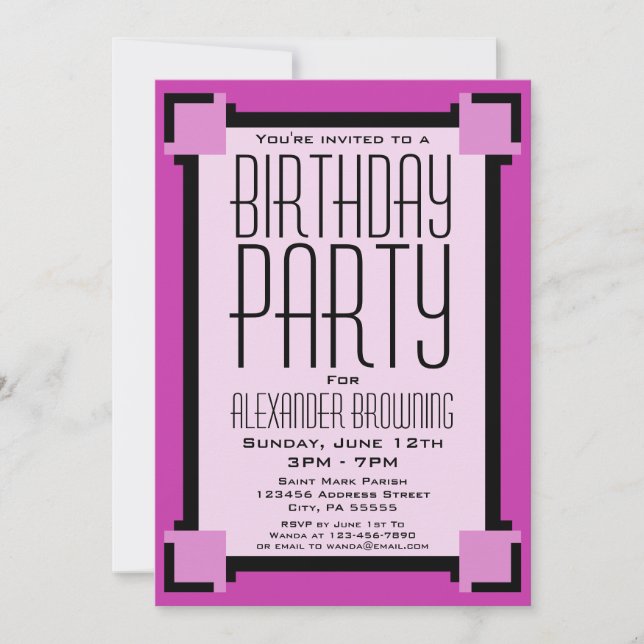 Purple Geometric Birthday Party Invitation (Front)