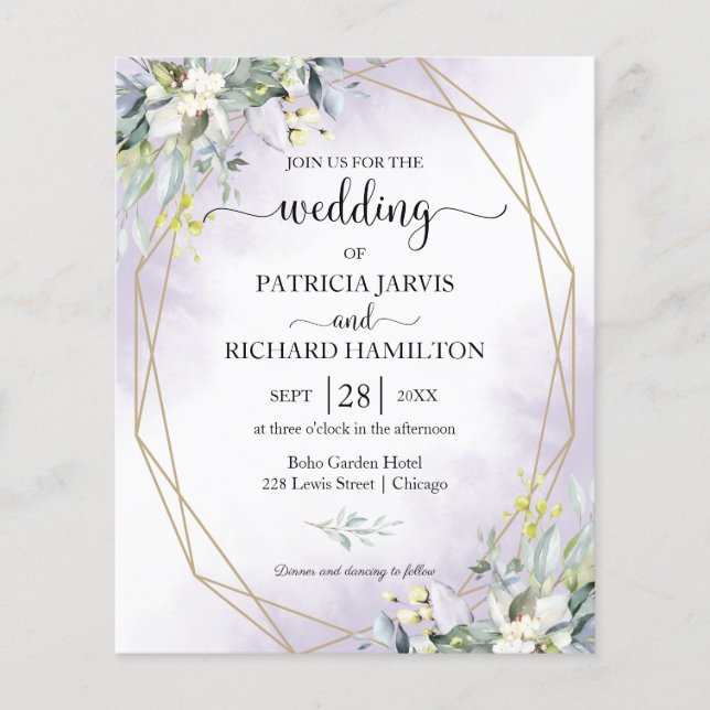 Purple Geometric Budget Wedding Invitation (Front)