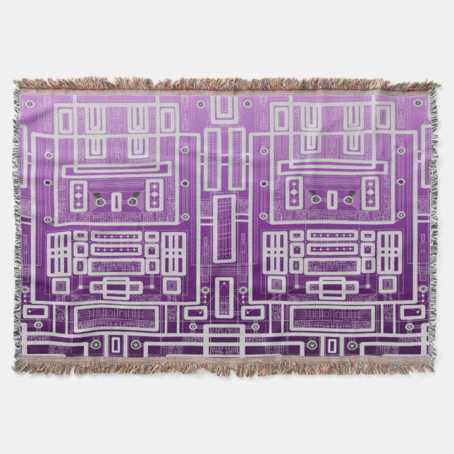 Purple Geometric Circuit Board Throw Blanket (Front)