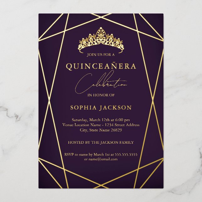 Purple Geometric Gold Elegant Quinceanera (Front)