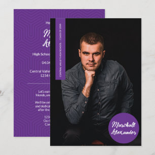 Purple Geometric Graduation Photo Invitation